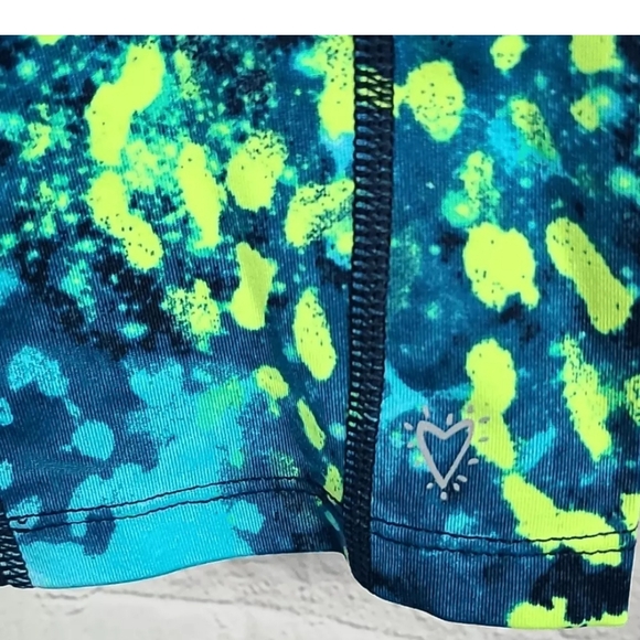 Betsey Johnson performance workout capri crop leggings electric teal yellow L - Picture 4 of 7